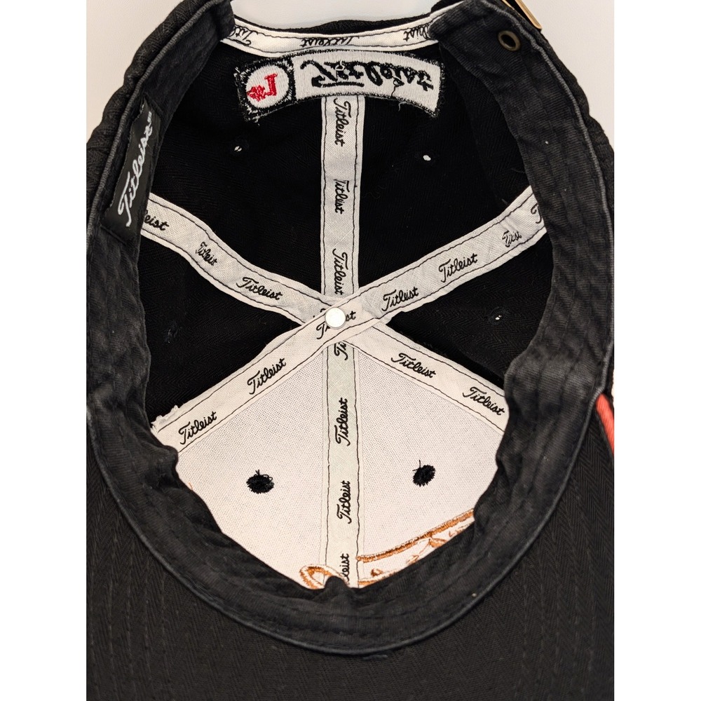 Titleist Pro V1 Golf Hat Black Orange 3D Logo Adjustable Strap Herringbone Cap - Picture 8 of 9